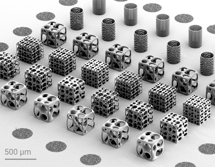 A variety of cube and tube structures, including organic and Voronoi-inspired designs. These forms are suitable for applications like cell viability and proliferation studies.