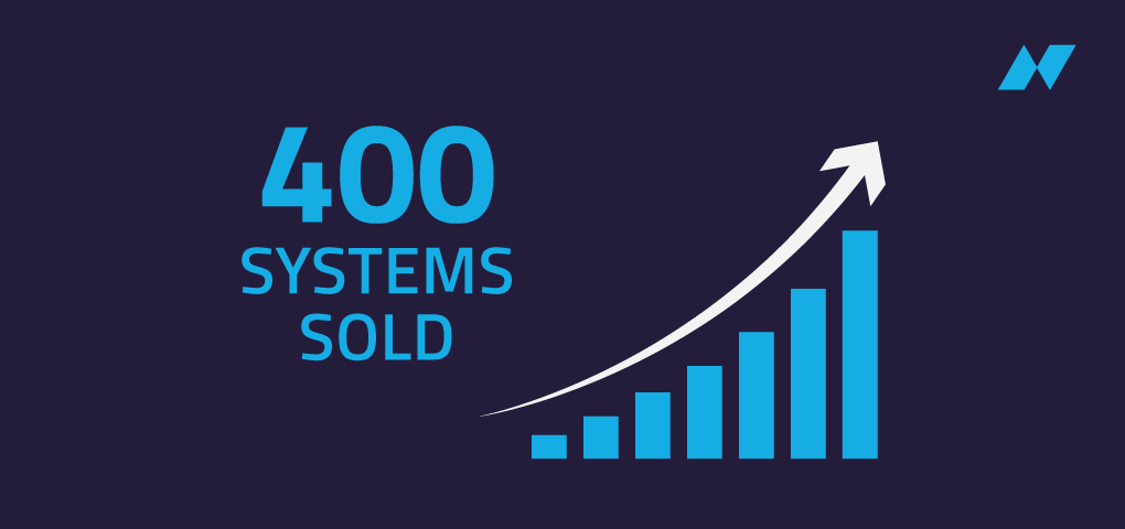A graph showing Nanoscribe has sold 400 systems