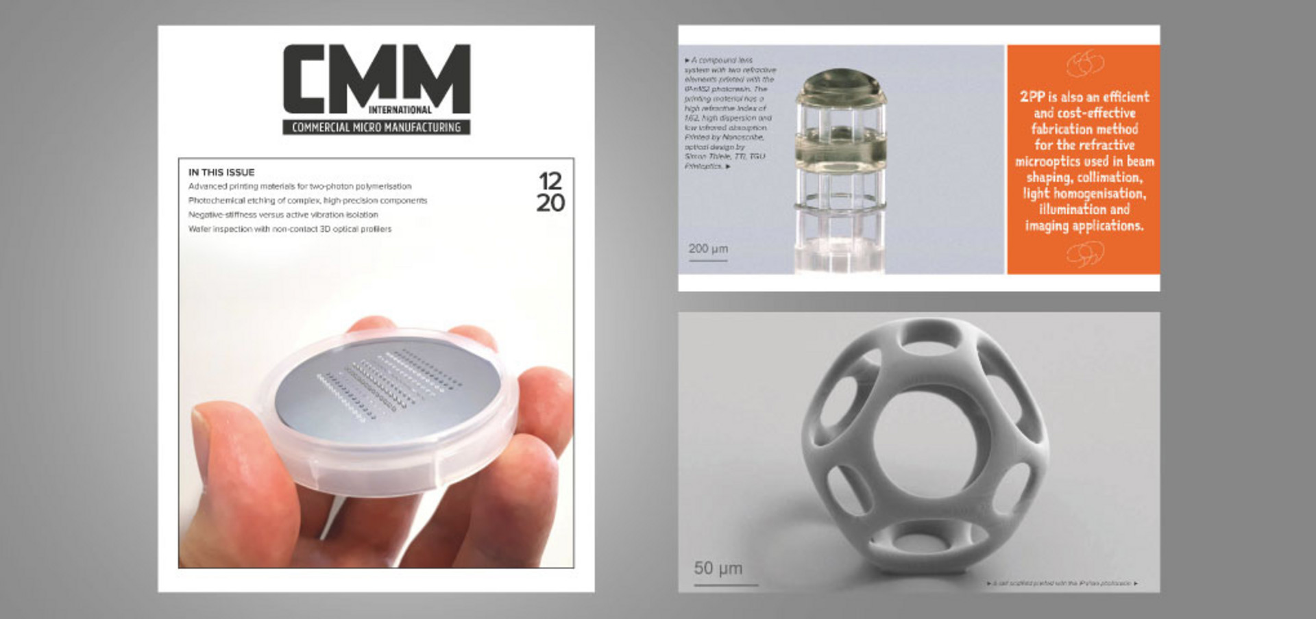 Nanoscribe mit Cover und Fachartikel in der Dezemberausgabe des Magazins CMM