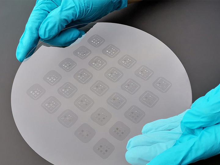 Microlens arrays on a fully populated 8” wafer