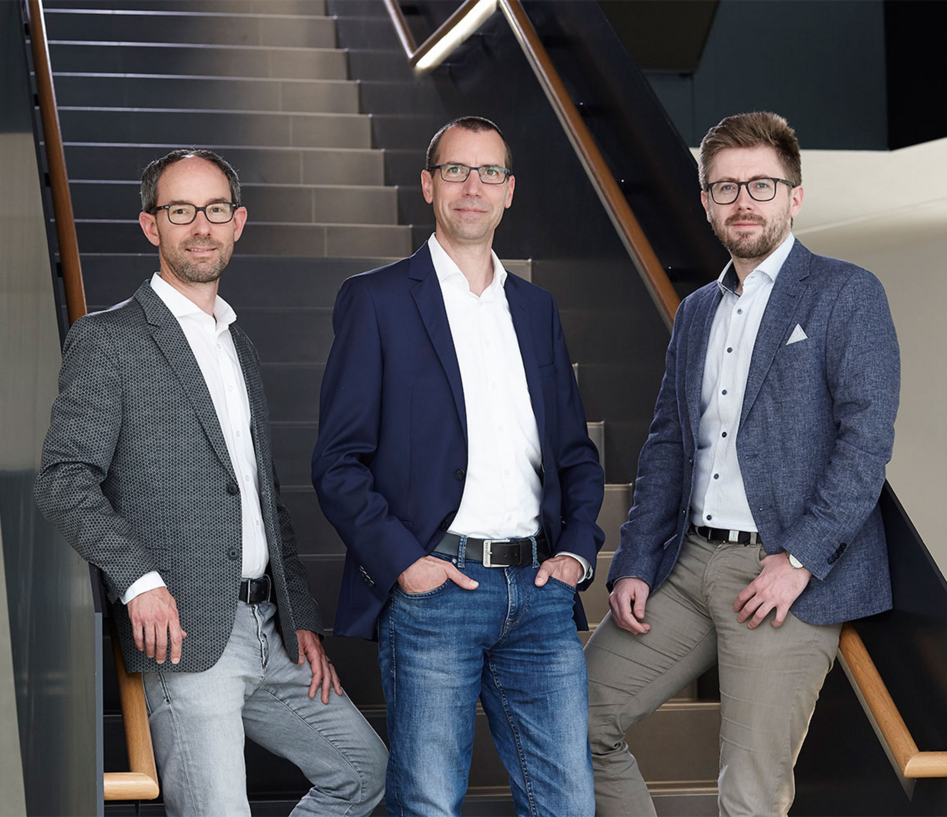 Our Nanoscribe management consisting of, from left to right, CEO Martin Hermatschweiler, CFO Lars Tritschler, and CSO Dr. Michael Thiel