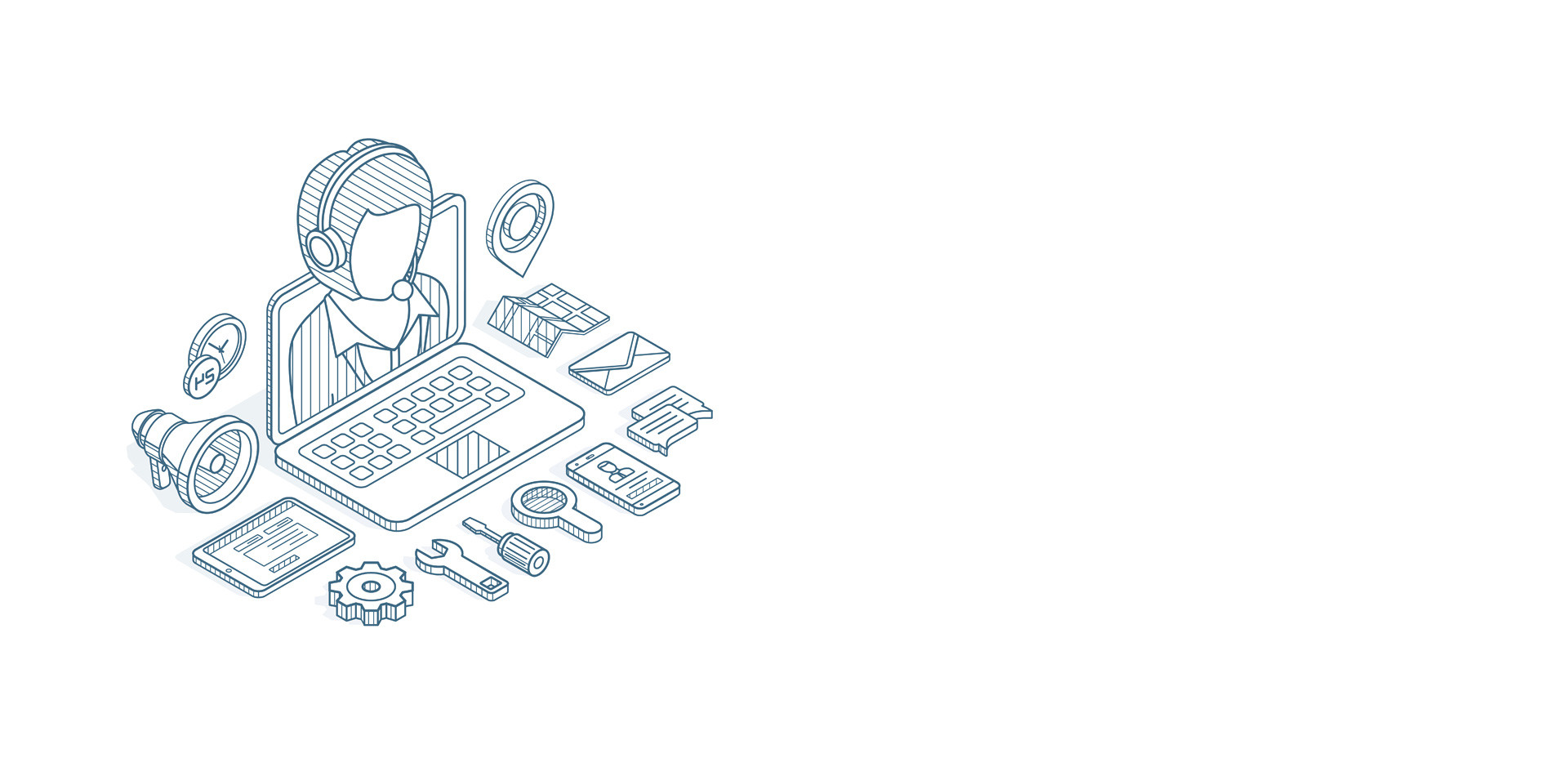 Illustration of a person with symbols for email, phone, etc