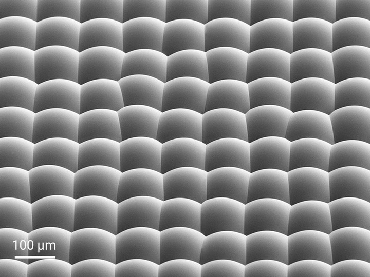 A microlens array of the 2GL-printed master template, can be used for diffuser applications.