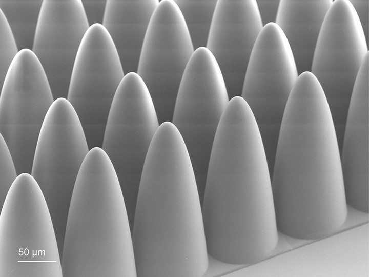 Array of high aspect ratio microlenses fabricated with Quantum X 
